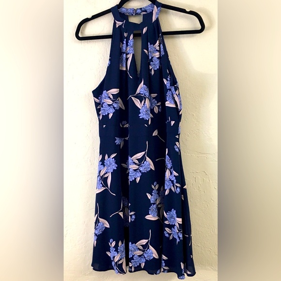 Express Floral High Neck Sleeveless Mini Dress 10 Blue Purple Summer Party - Picture 1 of 10